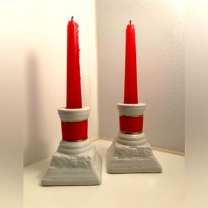 Set of 2 Ceramic Holiday Candlesticks